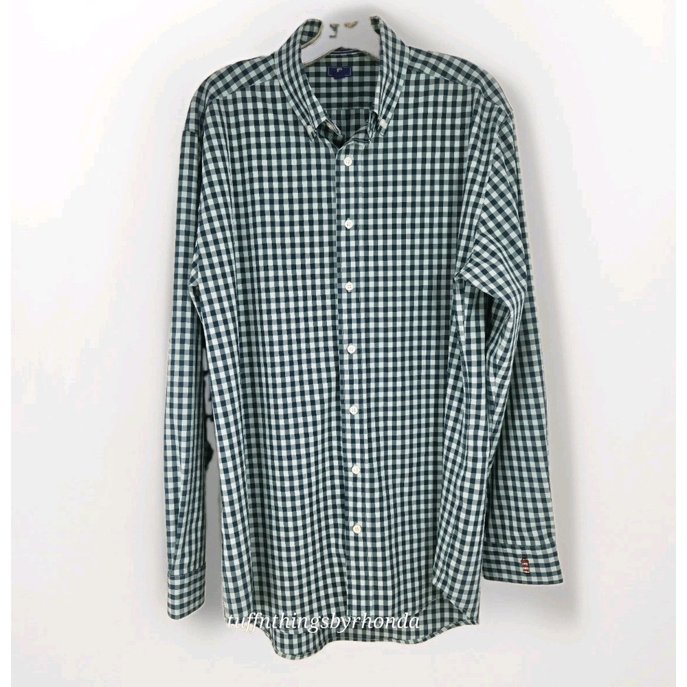 FootJoy X Harbour Town Performance Woven Gingham Button-Down Dress Green Shirt